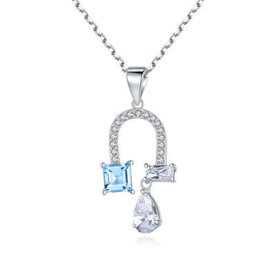 U-shaped Blue Sterling Silver Necklace