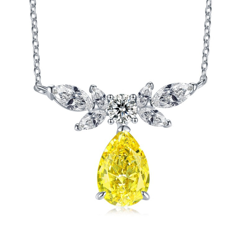 Pearl Shaped Cut Lemon Yellow Sterling Silver Necklace