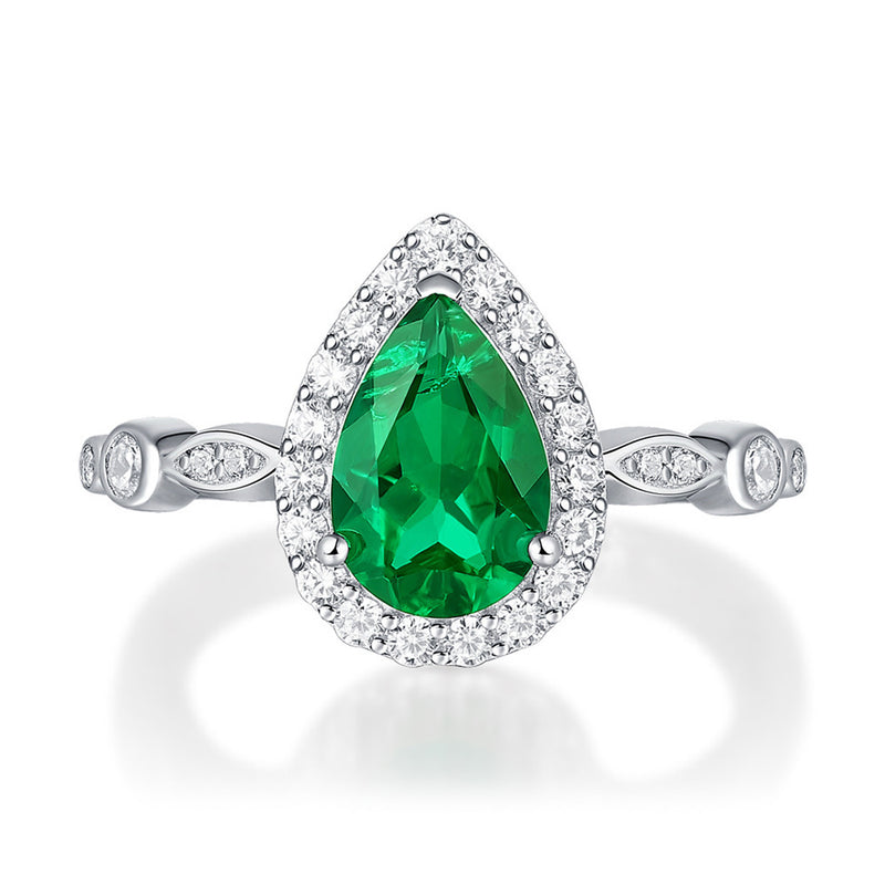 Teardrop Green Sterling Silver Ring