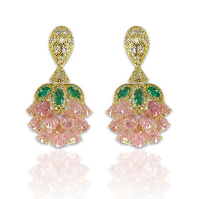 Pink Fruit Design Pear Shaped Cut Earrings