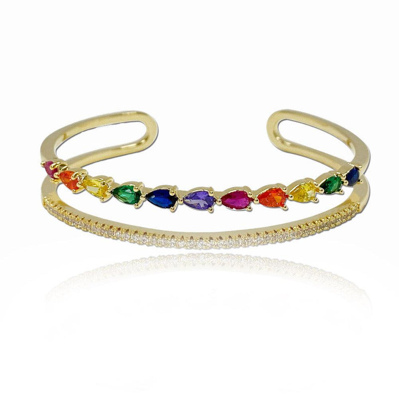 Colorful pear shaped cut double-layer open Bracelet