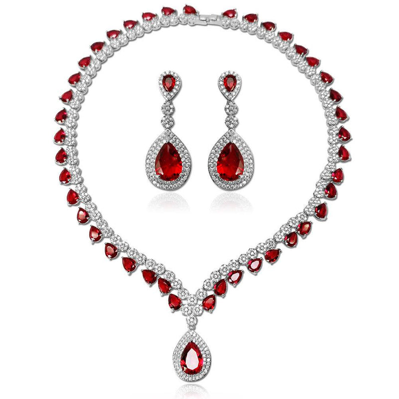 Pear Shaped Cut Elegant Necklace Earrings Two Piece Set