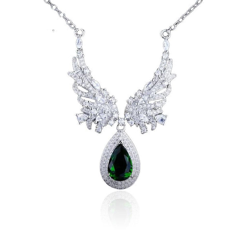 "Angel Wings" Emerald Pear Shaped Cut Necklace