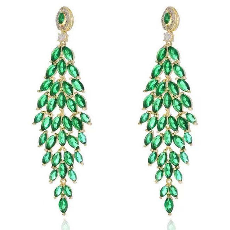 Emerald Green Leaves Tassel Design Earrings