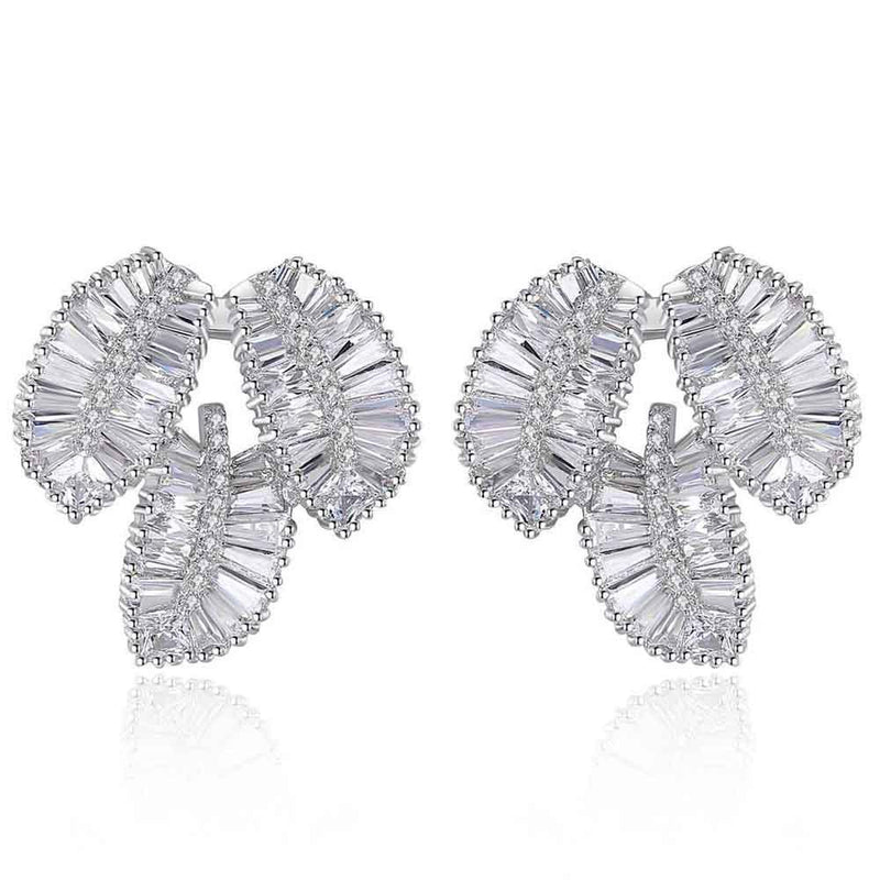 Leaf Element Design Silver Needle Earrings