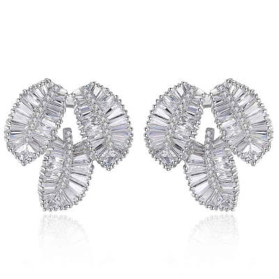 Leaf Element Design Silver Needle Earrings