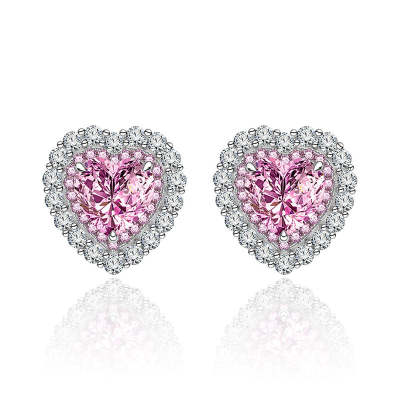 Heart Shaped Cut Pink Sterling Silver Earrings