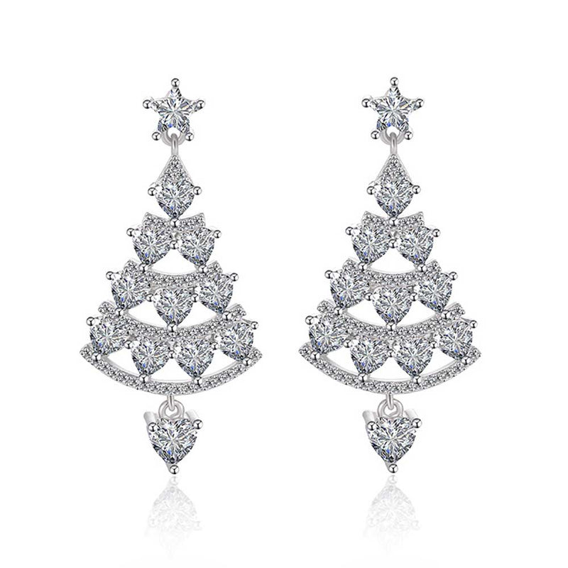 Heart Shaped Cut Christmas Tree Design Sterling Silver Earrings