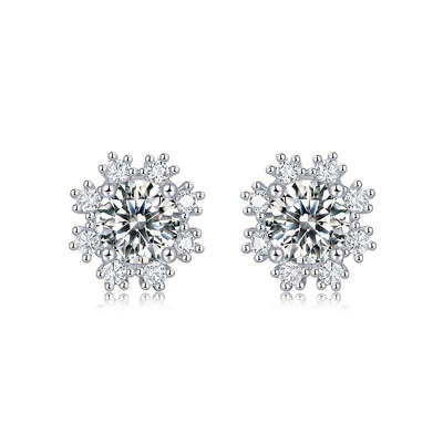 Round Shaped Cutting White Snow Moissanite Sterling Silver Earrings