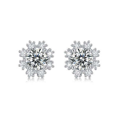 Round Shaped Cutting White Snow Moissanite Sterling Silver Earrings