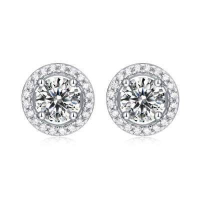 Round Shaped Cut Moissanite Sterling Silver Earrings