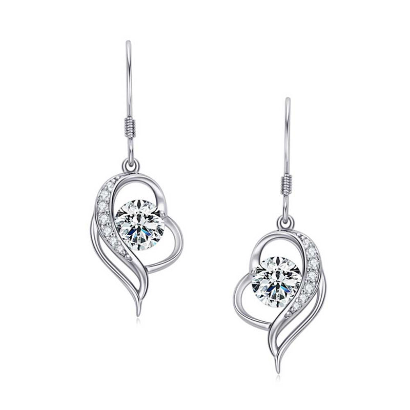 Round Shaped Cut Moissanite Heart Hollow Inlaid Sterling Silver Earrings