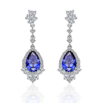 Pearl Shaped Cut Sea Blue Sterling Silver Earrings