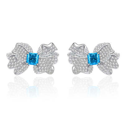 Cushion Shaped Cut Bow Shaped Sterling Silver Earrings