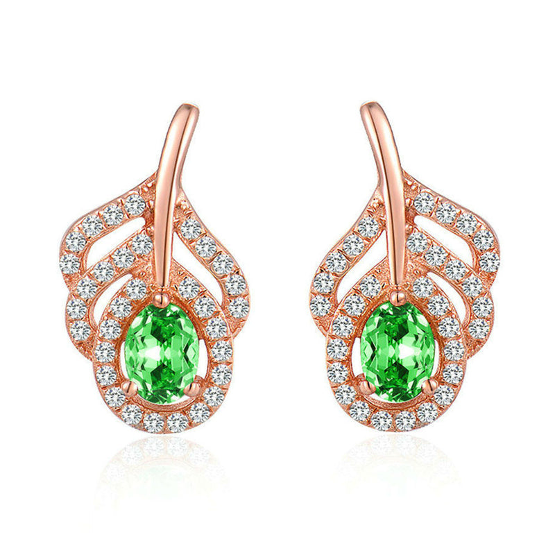 Oval Shaped Cut Green Sterling Silver Earrings