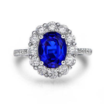 Oval Shaped Cut Sea Blue Sterling Silver Ring