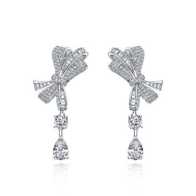 Bowknot Pear Cut Sterling Silver Drop Earrings