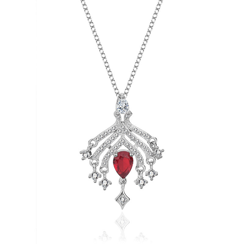 Pearl Shaped Cut Pomegranate Red Sterling Silver Necklace