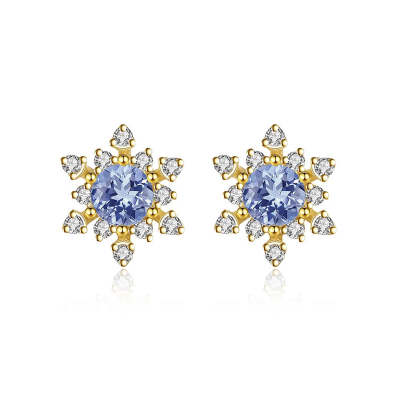 Round Shaped Cut Blue Snowflake Sterling Silver Earrings
