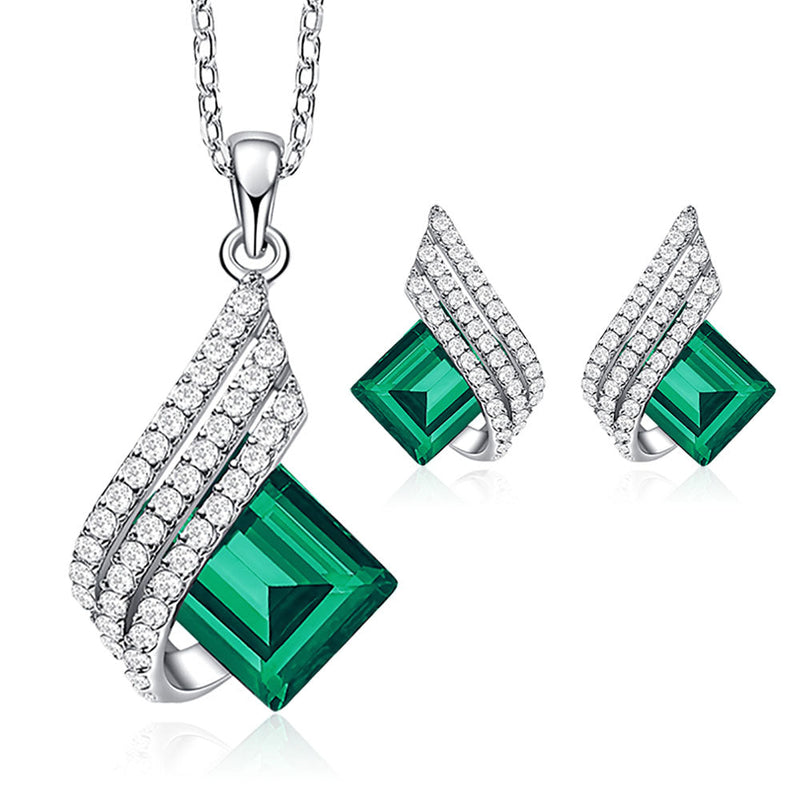 Emerald Shaped Cut Sterling Silver Two Piece Set