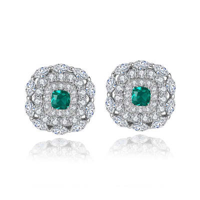 Cushion Shaped Cut Green Sterling Silver Earrings