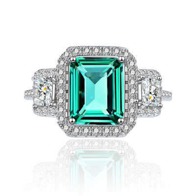 Emerald Shaped Cut Green Sterling Silver Ring