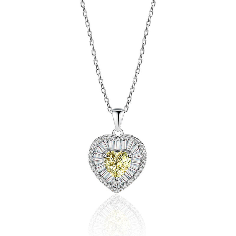 Heart Shaped Cut Lime Yellow Sterling Silver Necklace