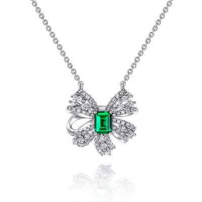 Radiant Shaped Cut Green Sterling Silver Necklace