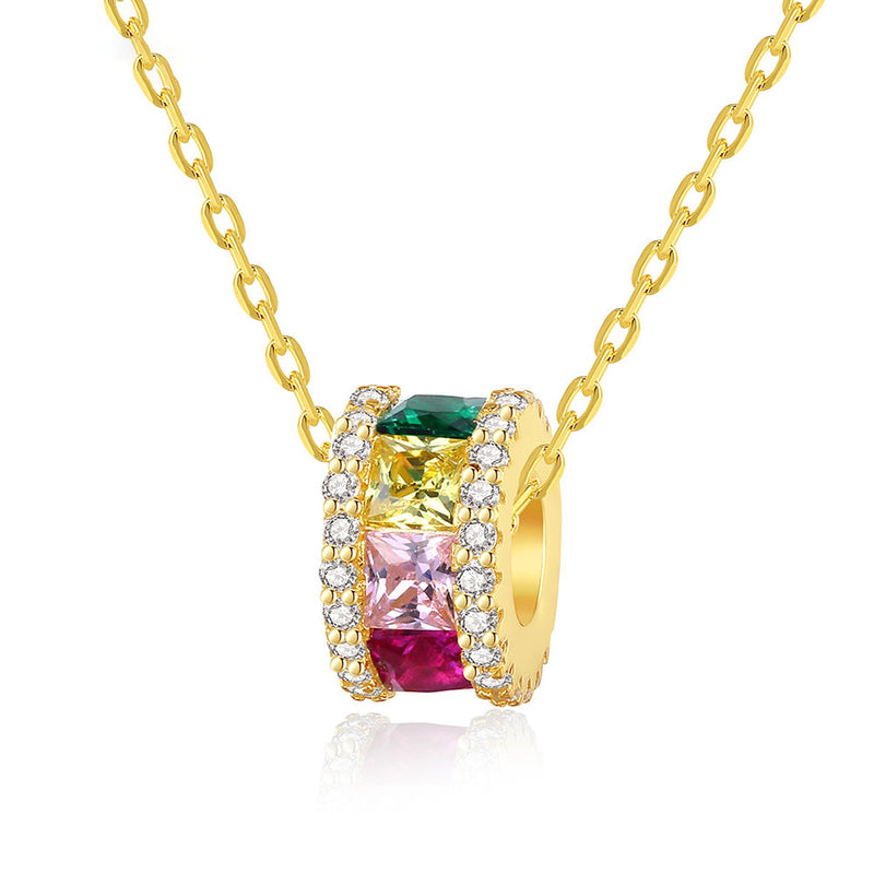 Princess Shaped Cut Colorful Sterling Silver Necklace