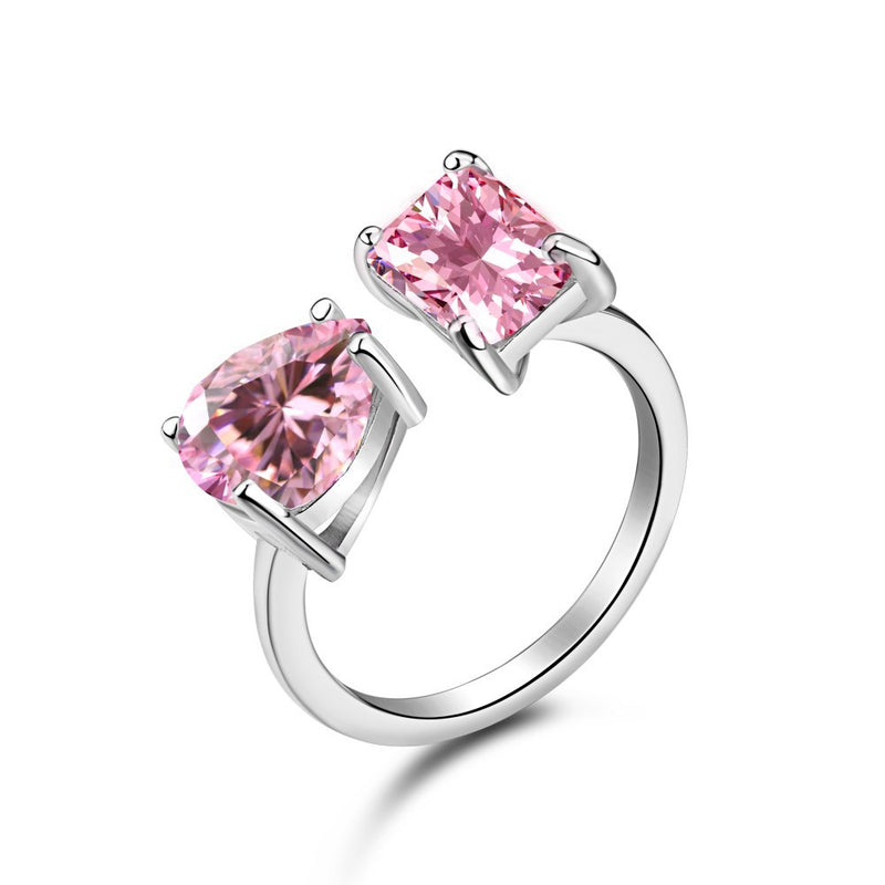 Emerald Cut Pink Sterling Silver Open Ring