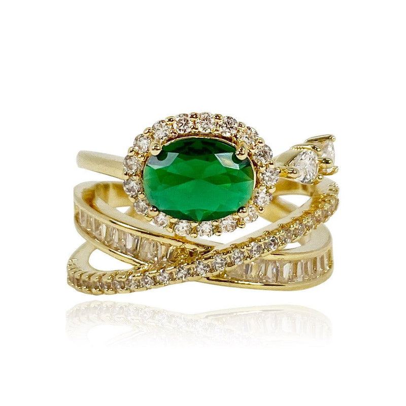 Emerald Multilayer Oval Shaped Cut Open Ring