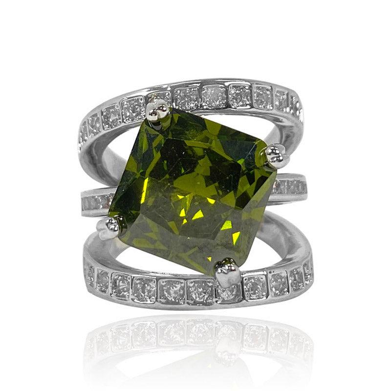 Olive Emerald Three-layer Open Ring