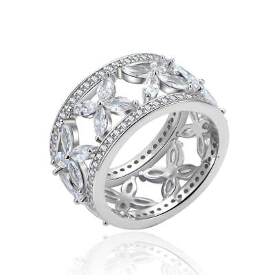 Lucky Clover Marquise Shaped Cut Cross Multilayer Hollow Ring