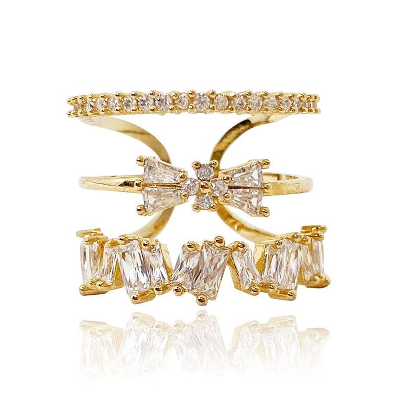 Bow Design Trapezoidal Cutting Multi-layer Open Ring