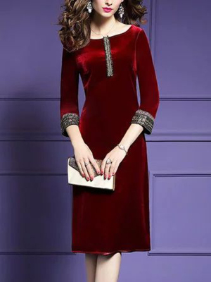 Fashion All-match Solid Color Velvet Dress