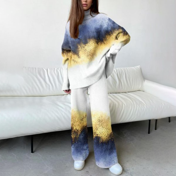 Women's Fashion Color Contrast Gradient Color Block Printing Suit