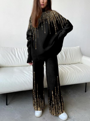 Costum de damă, elegant și la modă, cu imprimare liniară bronzată