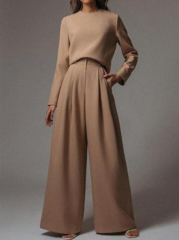 Ladies Fashion Casual Flare Pants Wool Knit Suit