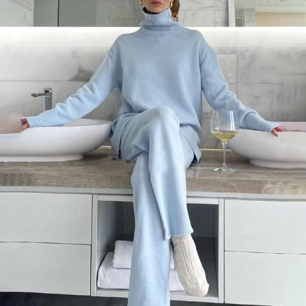 Ladies' Elegant Light Blue Woolen Suit