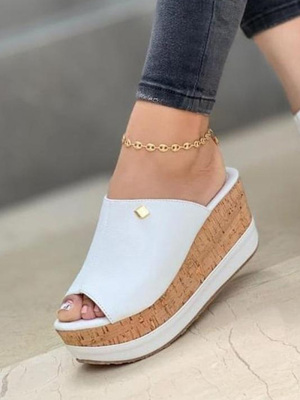 Comfortable Cork Footbed Slip-on Sandals Platform Wedge Sandals