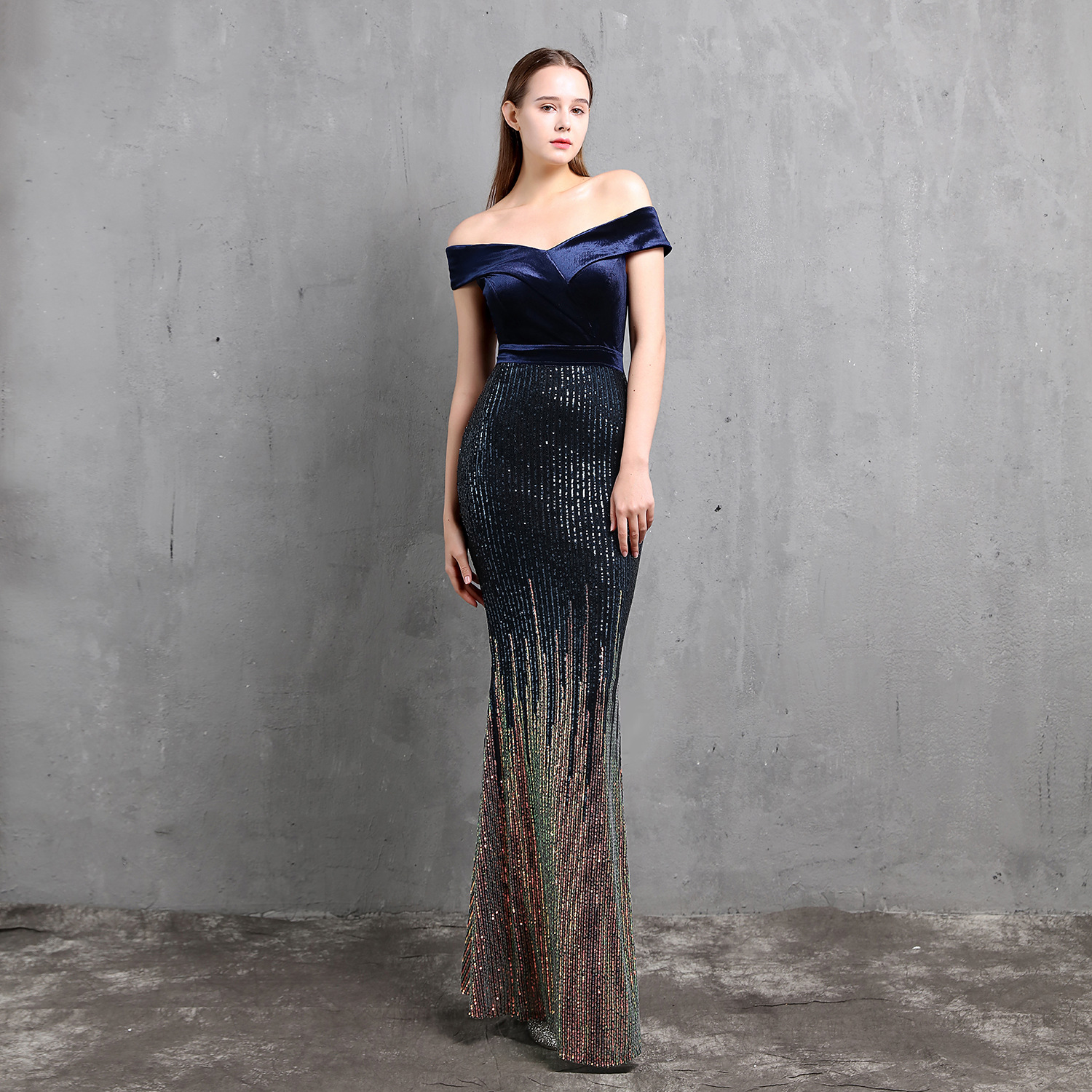 velvet fishtail evening dress