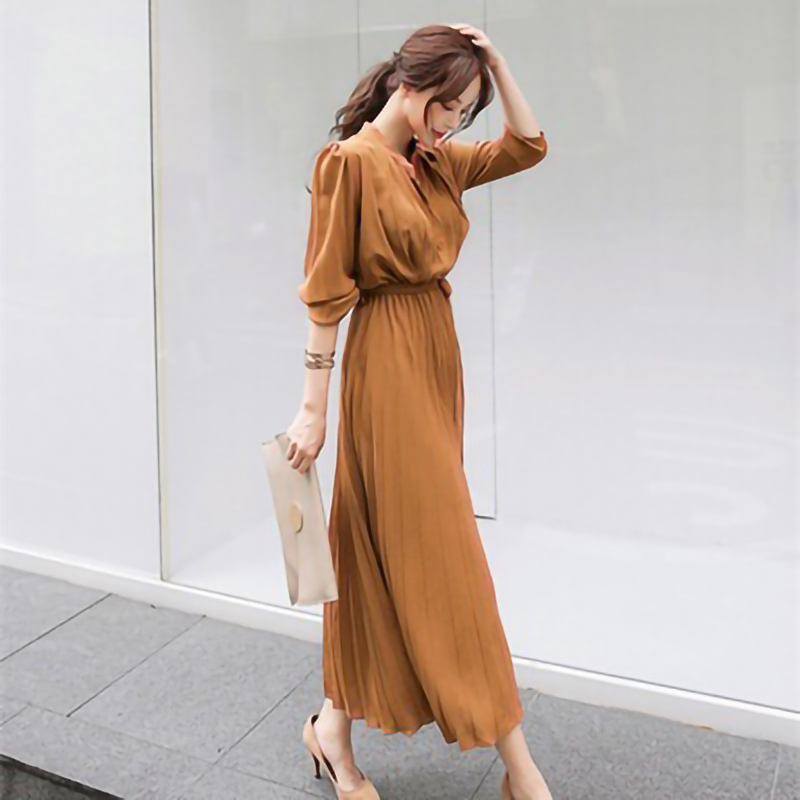 Korean style elegant temperament pleated dress