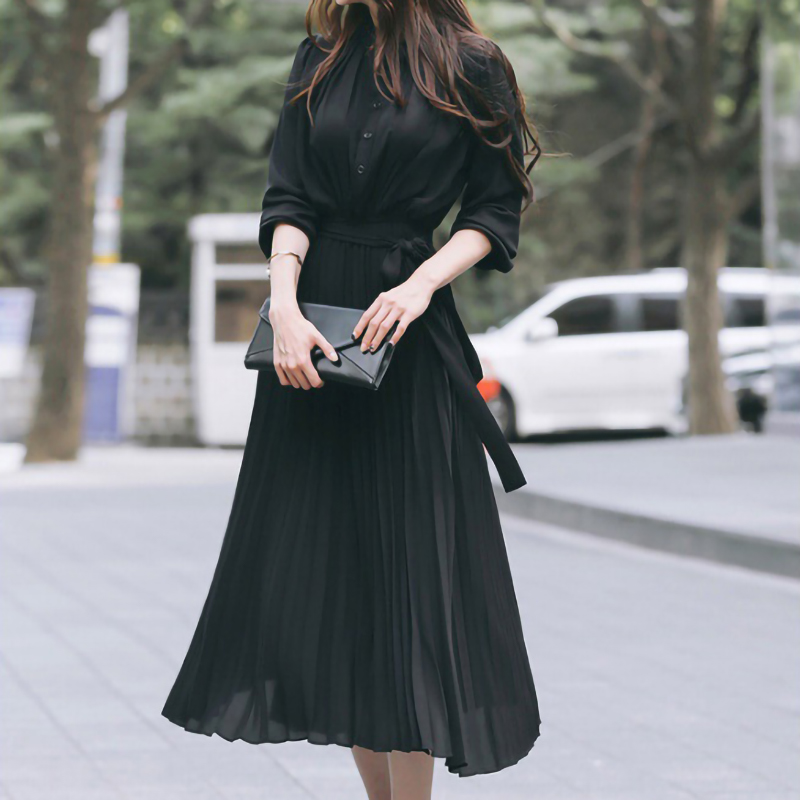 Korean style elegant temperament pleated dress