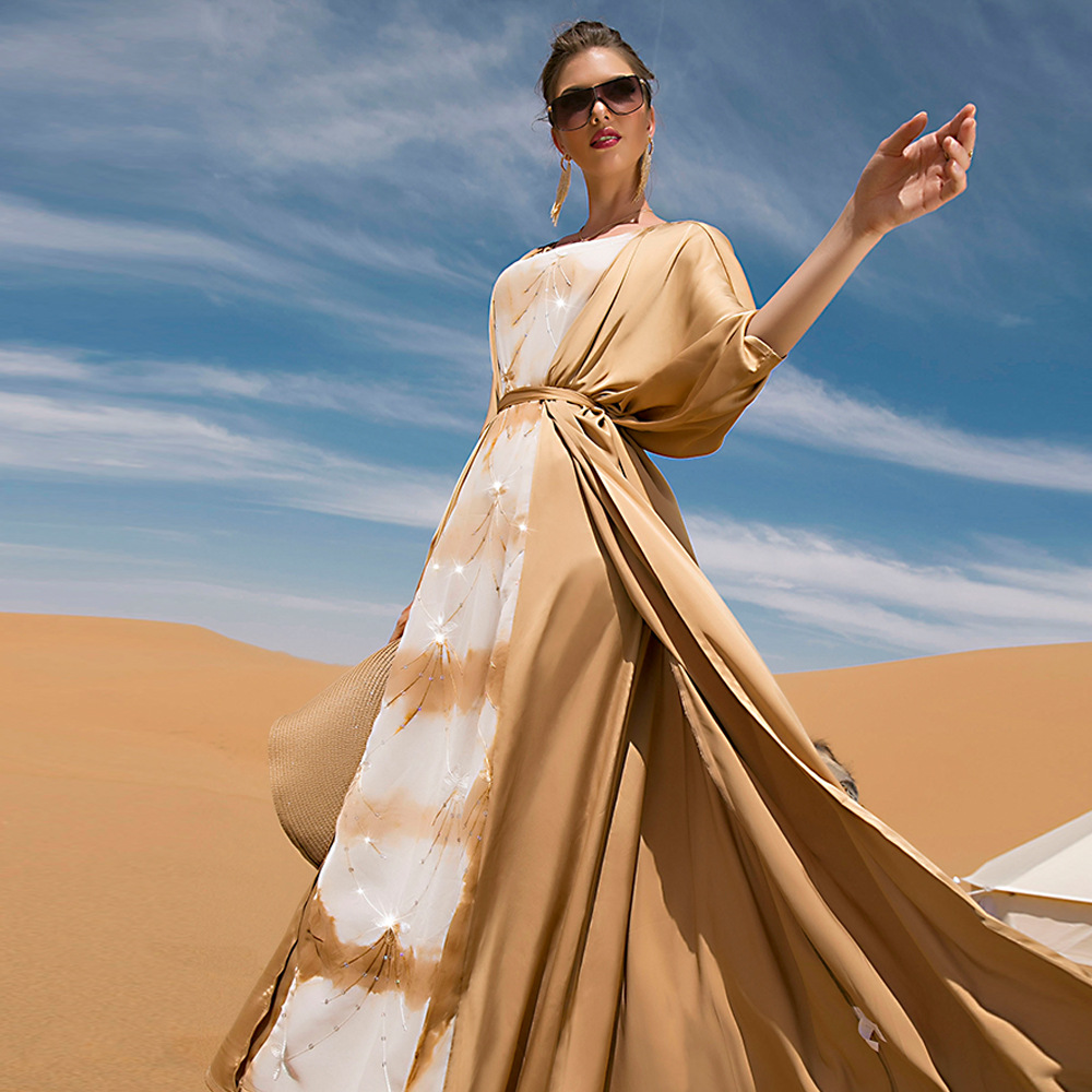 جديد أزياء الحرير طباعة عطلة طقم فستان السفر