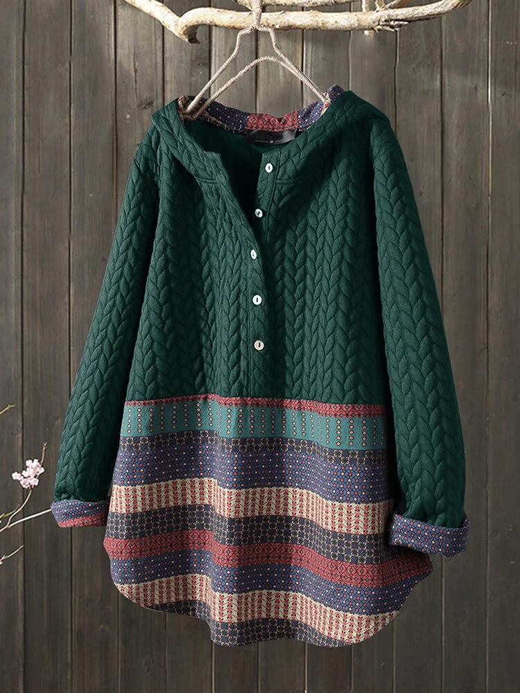 Thick printed hooded loose oversized coat