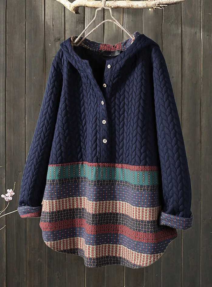 Thick printed hooded loose oversized coat