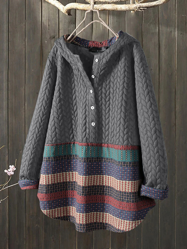 Thick printed hooded loose oversized coat