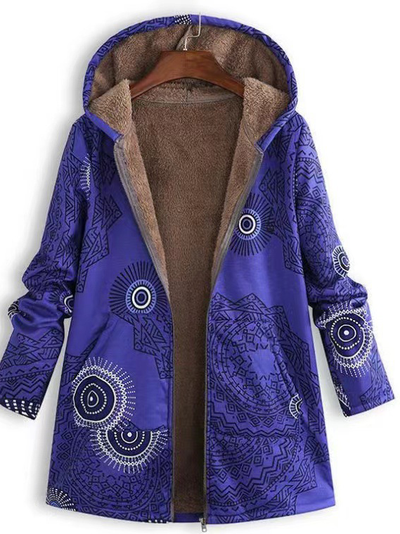 European and American women's winter print large size long-sleeved coat