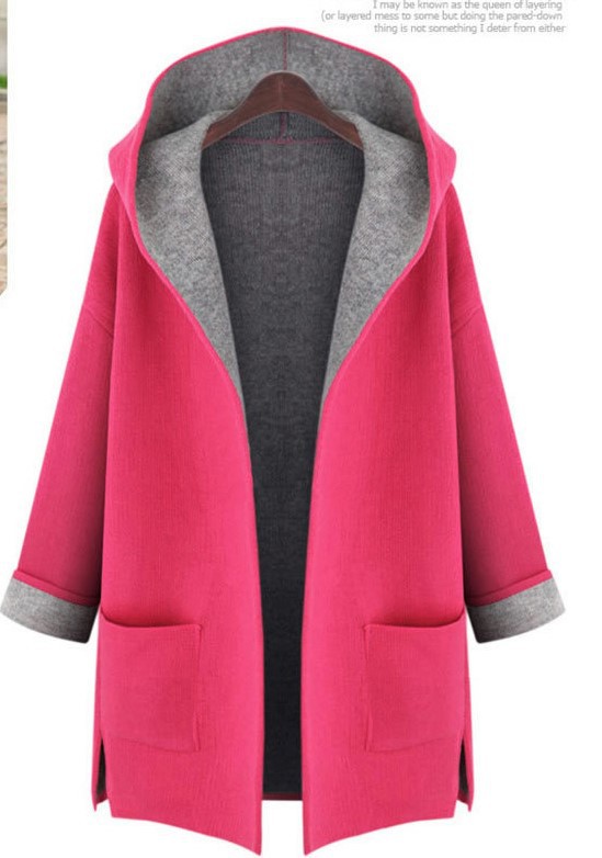 Candy-colored plus-size women's loose cardigan woolen windbreaker coat