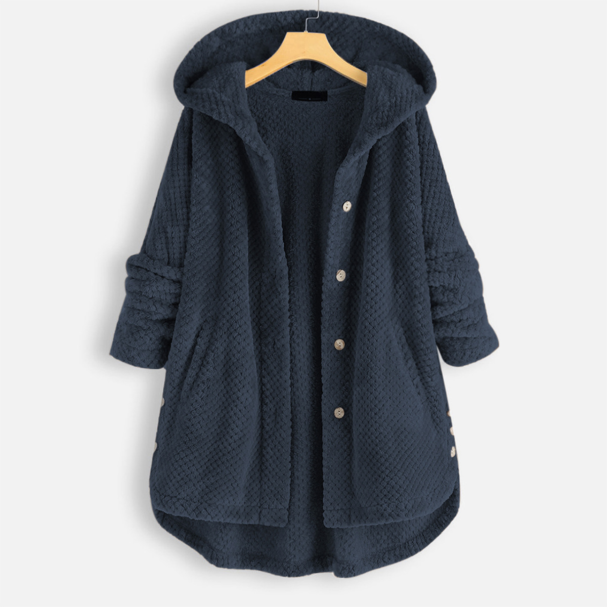 Hooded double-faced fleece fashion mid-length oversized hooded coat